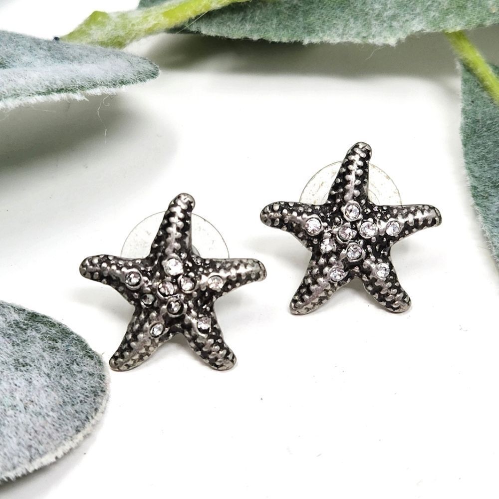 CHICO'S Star Silver Tone Rhinestone Earrings